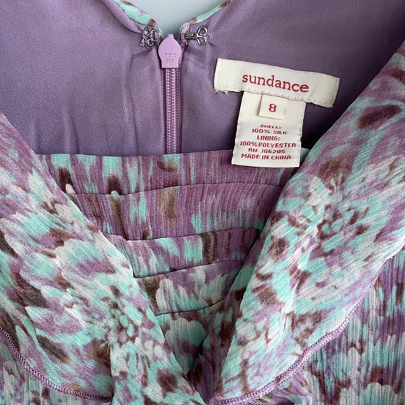 SUNDANCE lavender purple blue 100% silk Flight of Fancy tiered ruffle dress - Picture 6 of 10